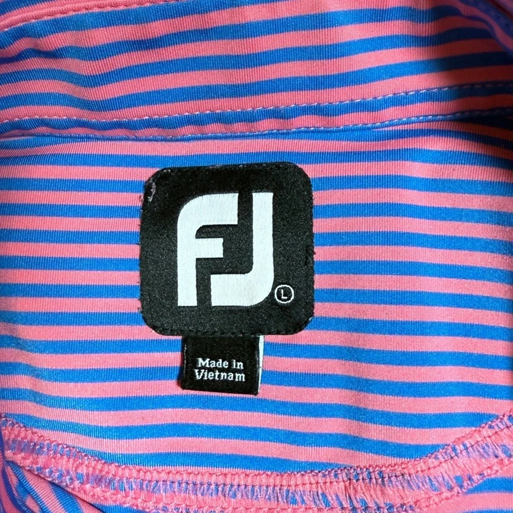 FootJoy‎ Mens Striped Polo Shirt Large Pink & Blue Golf FLAWS - Picture 2 of 13